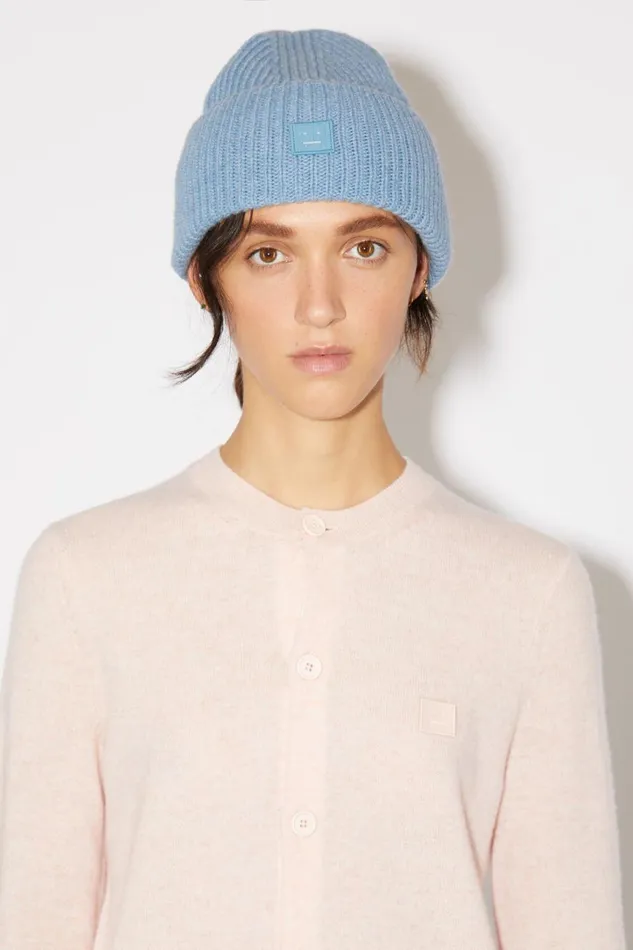 Men Small Face Logo Beanie Steel Blue Melange Acne Studios Hats
