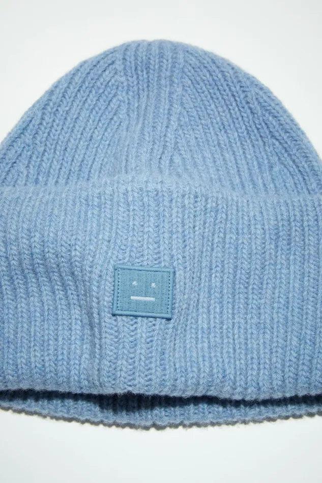Men Small Face Logo Beanie Steel Blue Melange Acne Studios Hats