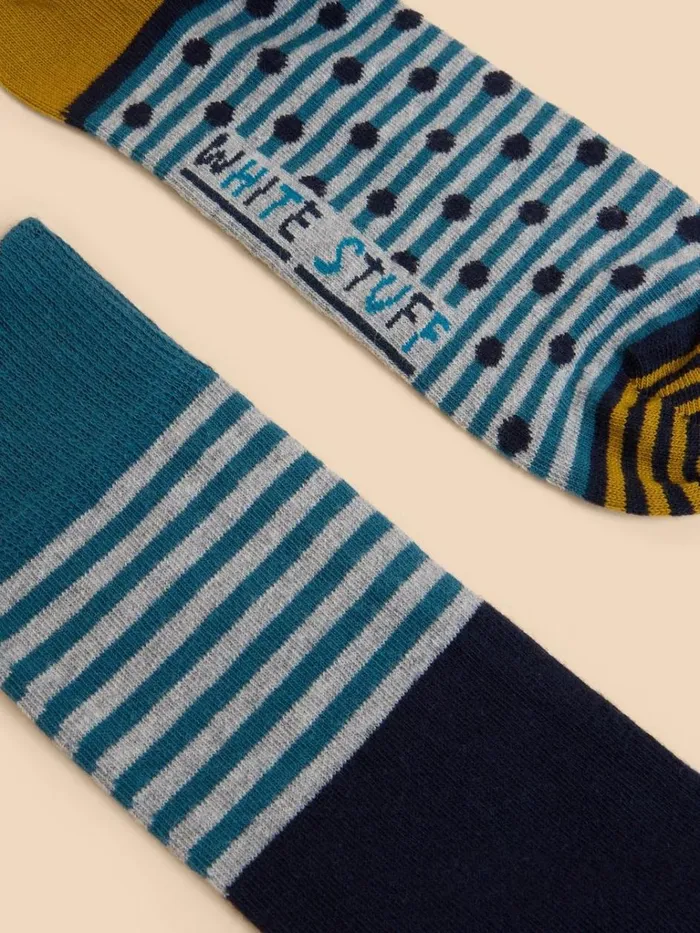 Men SOCKS White Stuff Hotch Potch Ankle Sock Navy Multi