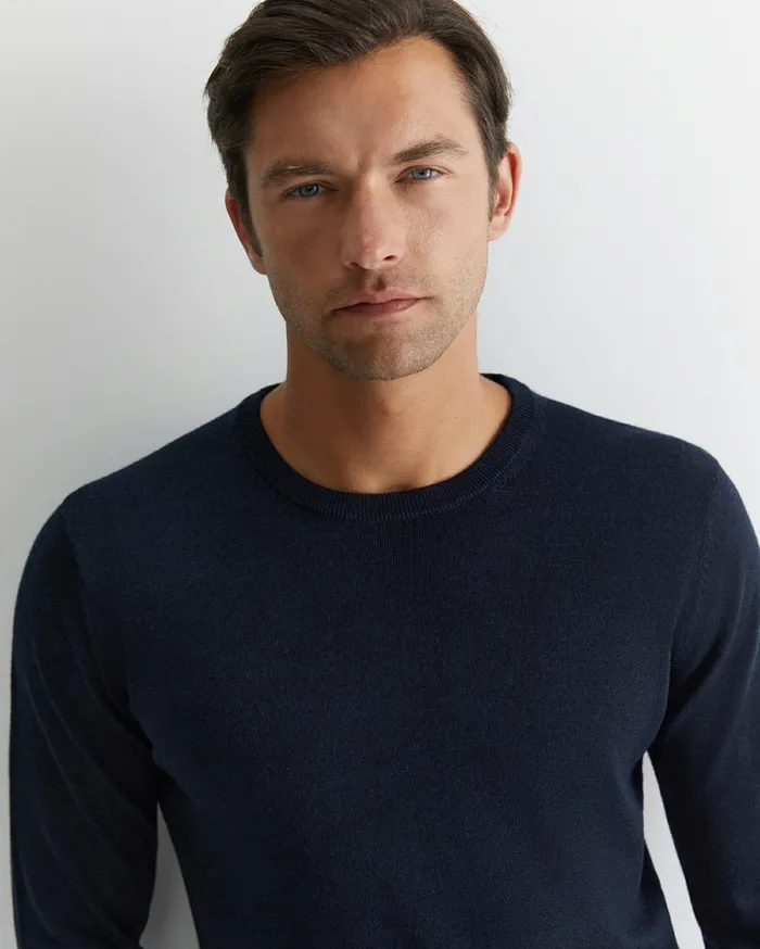 Men Sportscraft Knitwear Merino Crew Neck Knit Navy