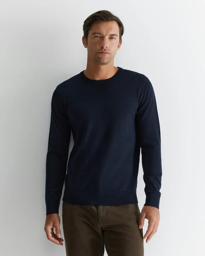Men Sportscraft Knitwear Merino Crew Neck Knit Navy
