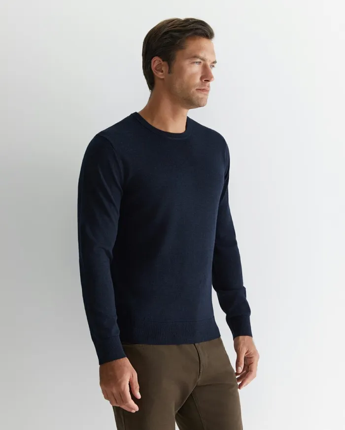 Men Sportscraft Knitwear Merino Crew Neck Knit Navy