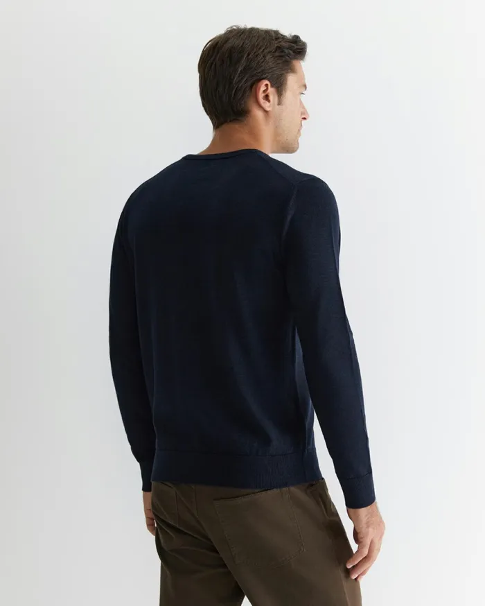 Men Sportscraft Knitwear Merino Crew Neck Knit Navy