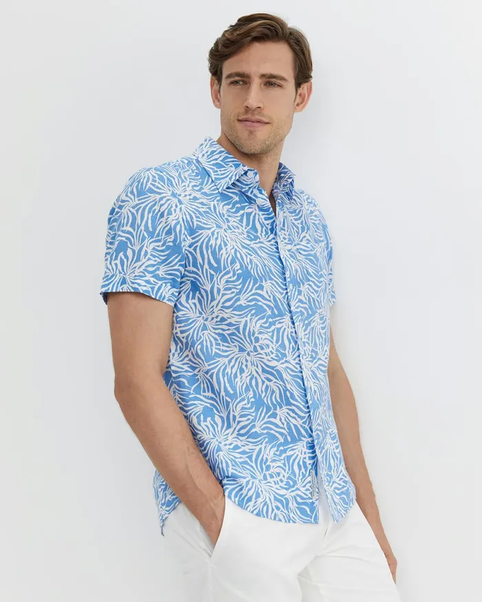 Men Sportscraft Shirts Hogan Short Sleeve Shirt Blue Multi