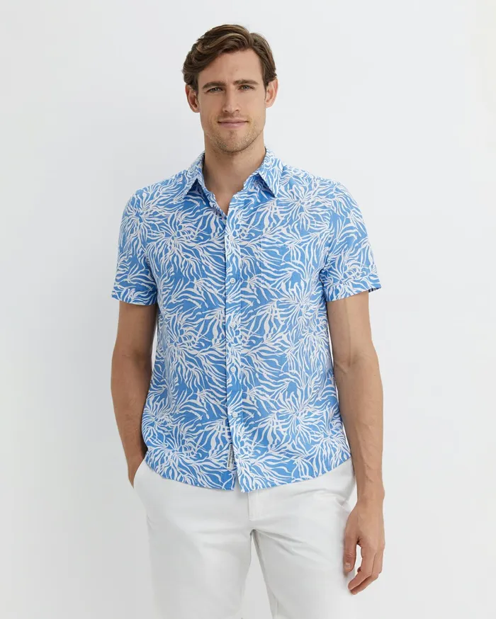 Men Sportscraft Shirts Hogan Short Sleeve Shirt Blue Multi