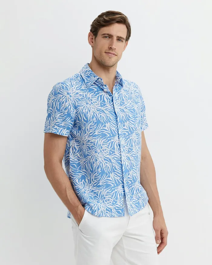 Men Sportscraft Shirts Hogan Short Sleeve Shirt Blue Multi