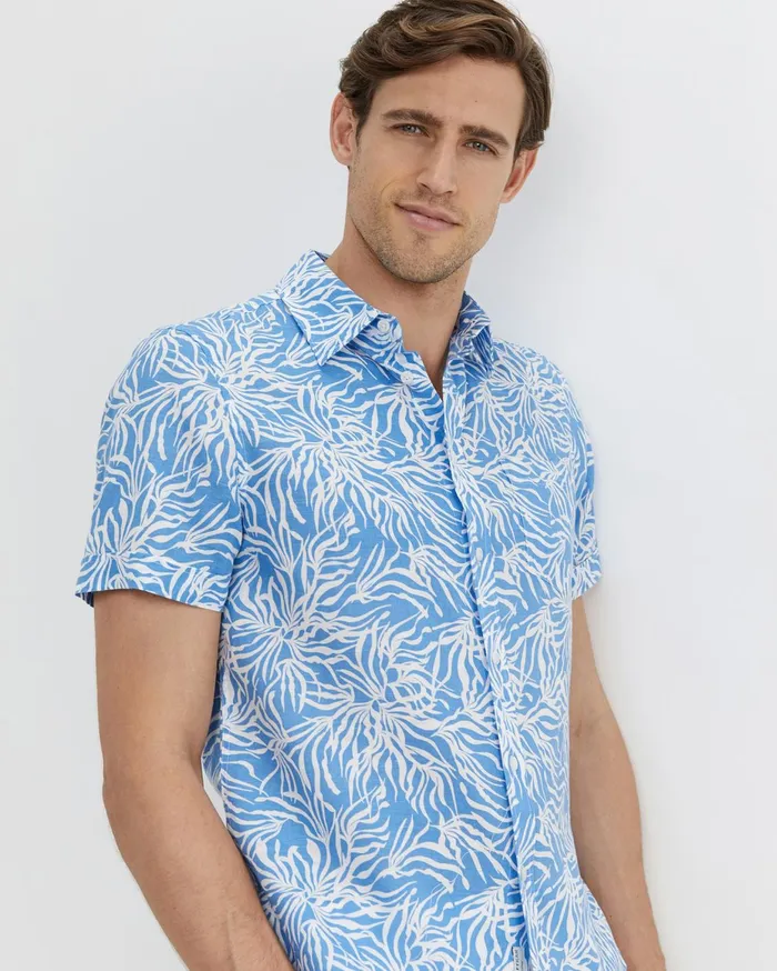 Men Sportscraft Shirts Hogan Short Sleeve Shirt Blue Multi