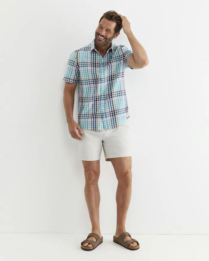 Men Sportscraft Shirts Knot Short Sleeve Check Shirt Blue Multi
