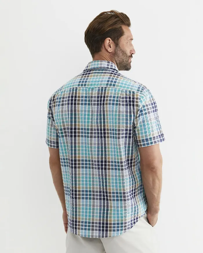 Men Sportscraft Shirts Knot Short Sleeve Check Shirt Blue Multi