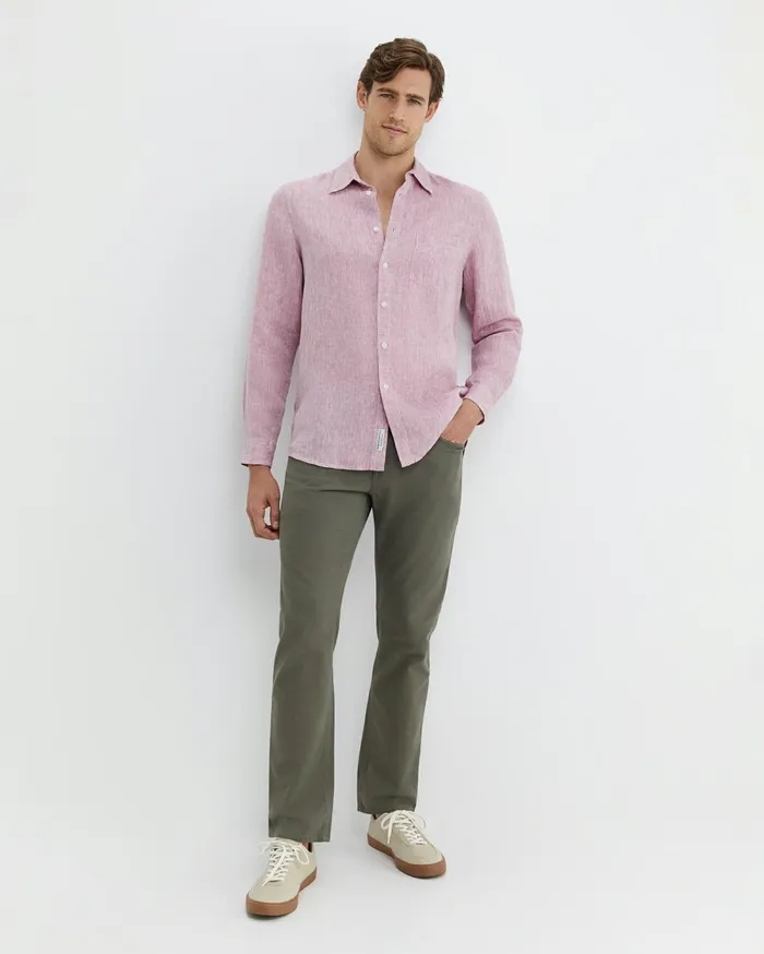 Men Sportscraft Shirts Long Sleeve Linen Shirt Dark Pink