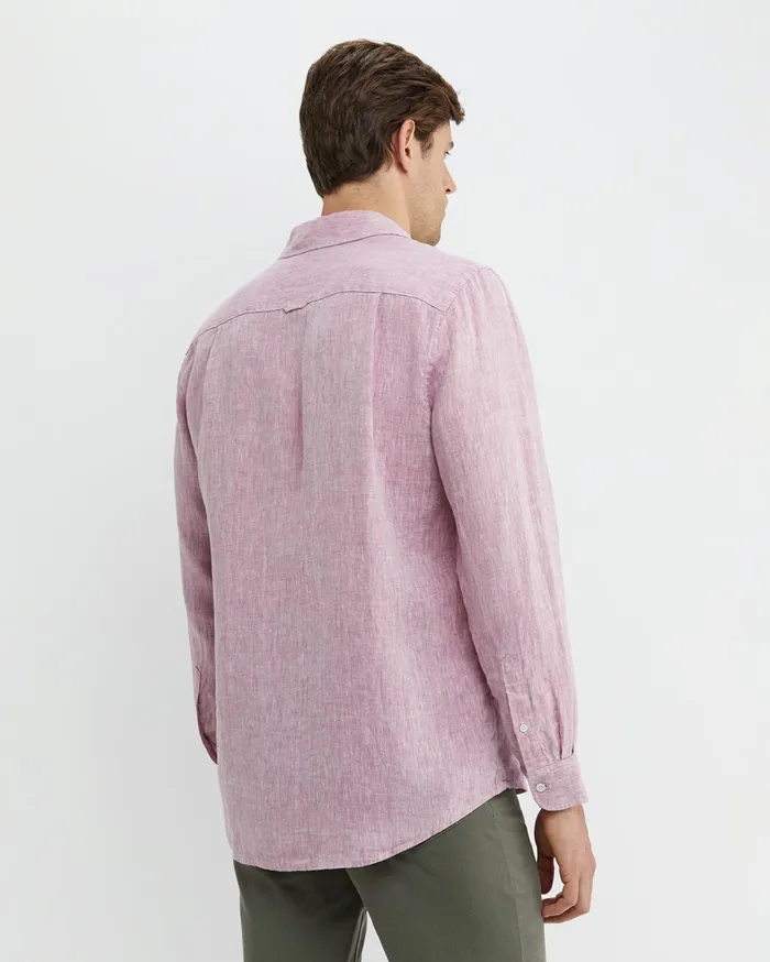 Men Sportscraft Shirts Long Sleeve Linen Shirt Dark Pink