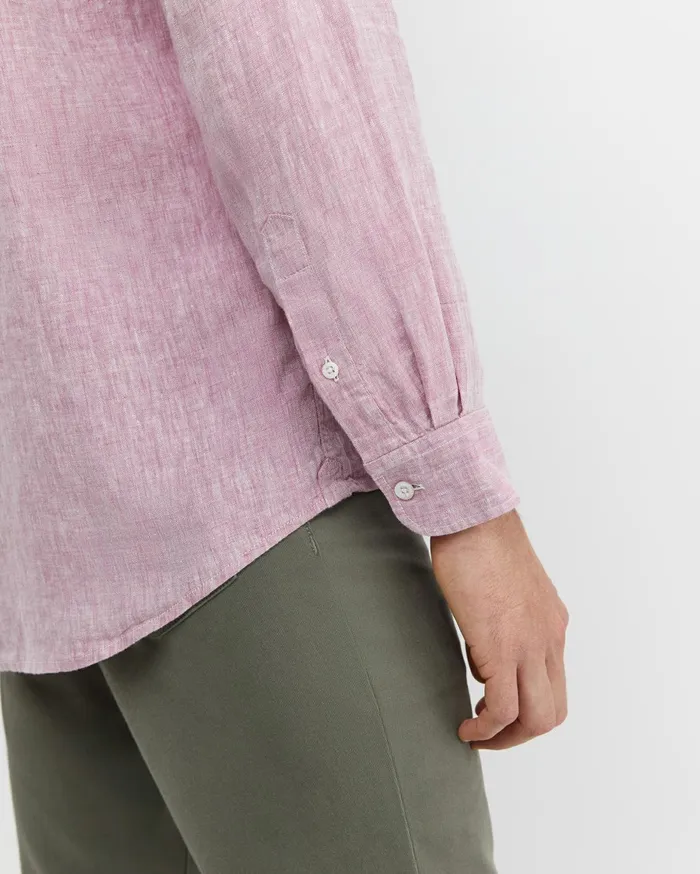 Men Sportscraft Shirts Long Sleeve Linen Shirt Dark Pink