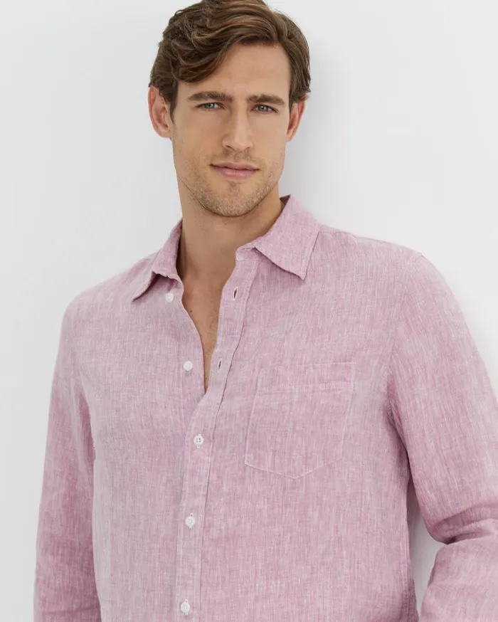 Men Sportscraft Shirts Long Sleeve Linen Shirt Dark Pink