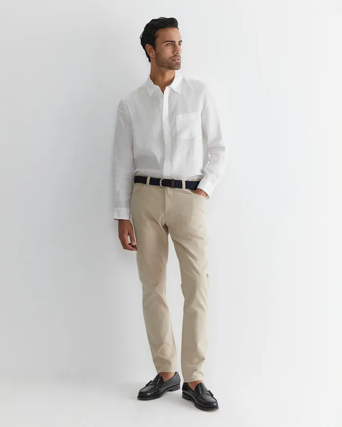 Men Sportscraft Shirts Long Sleeve Linen Shirt White
