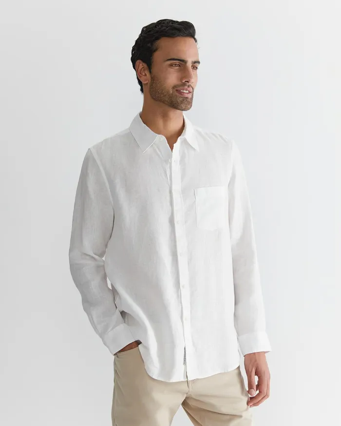 Men Sportscraft Shirts Long Sleeve Linen Shirt White