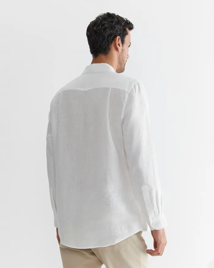 Men Sportscraft Shirts Long Sleeve Linen Shirt White