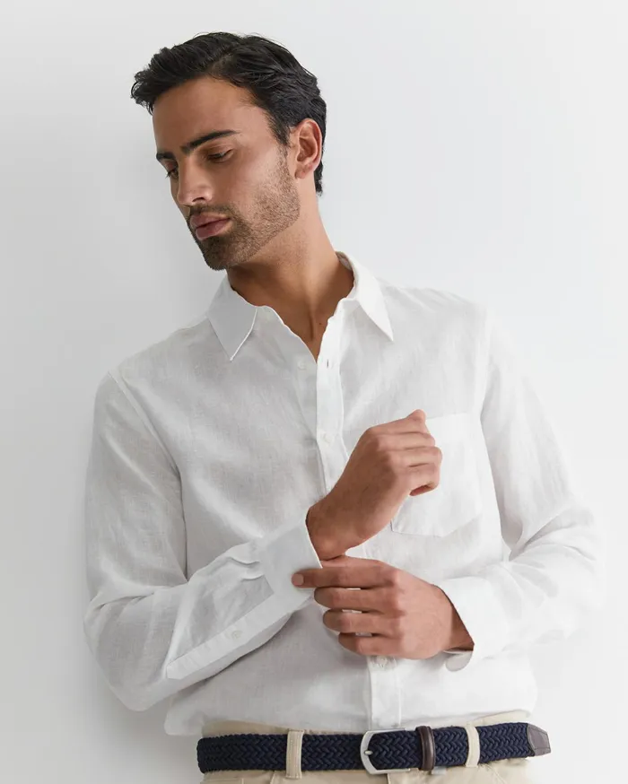 Men Sportscraft Shirts Long Sleeve Linen Shirt White