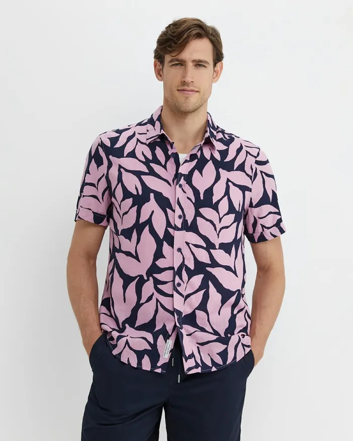 Men Sportscraft Shirts Ossary Short Sleeve Print Shirt Pinknavy
