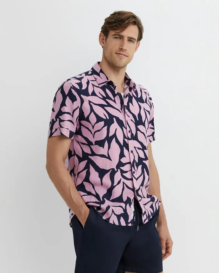 Men Sportscraft Shirts Ossary Short Sleeve Print Shirt Pinknavy