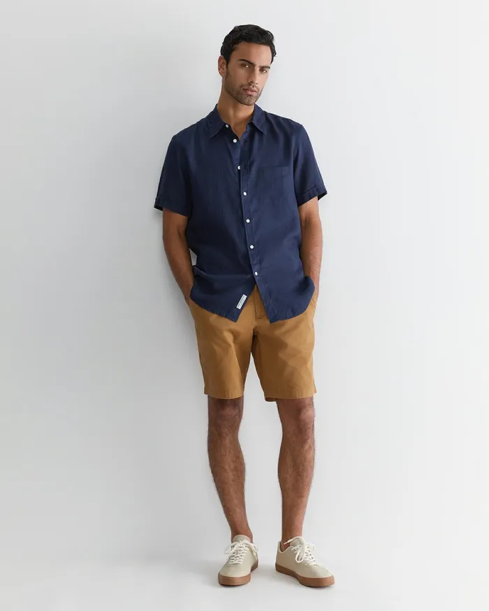 Men Sportscraft Shirts Short Sleeve Linen Shirt Navy