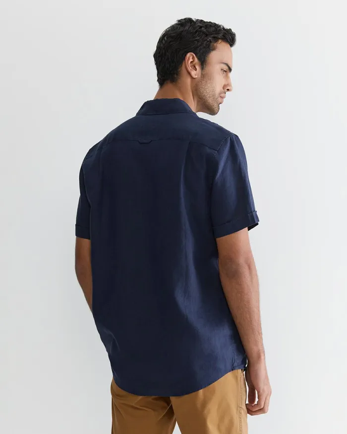 Men Sportscraft Shirts Short Sleeve Linen Shirt Navy
