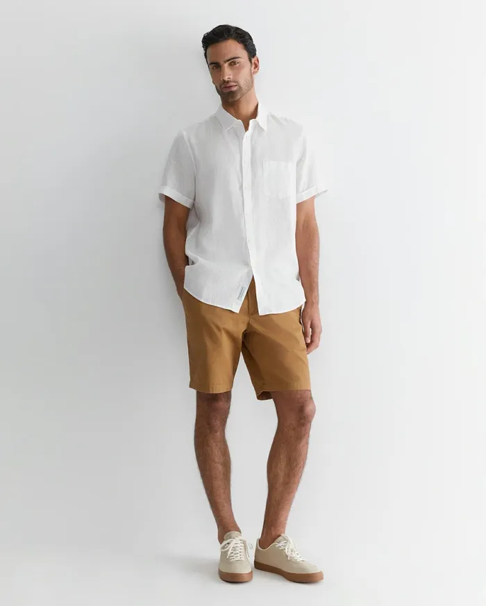 Men Sportscraft Shirts Short Sleeve Linen Shirt White