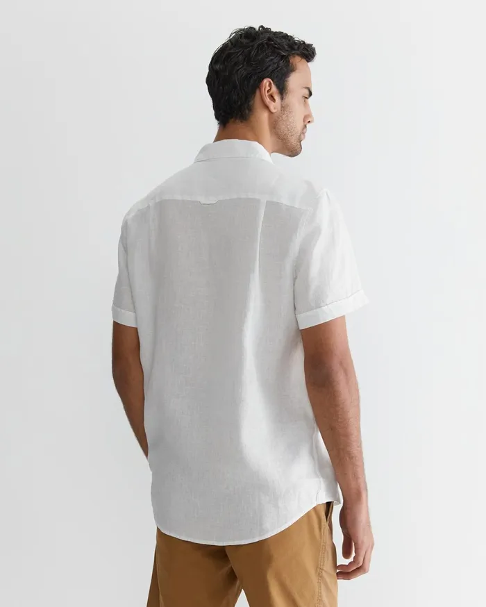 Men Sportscraft Shirts Short Sleeve Linen Shirt White