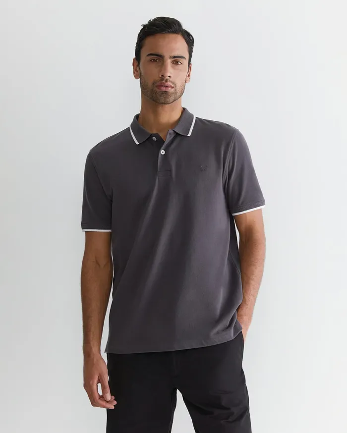 Men Sportscraft TShirts and Polos Tipped Pique Polo Charcoal