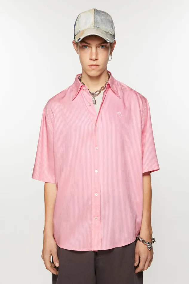 Men Stripe Buttonup Shirt Blush Pink Acne Studios Shirts