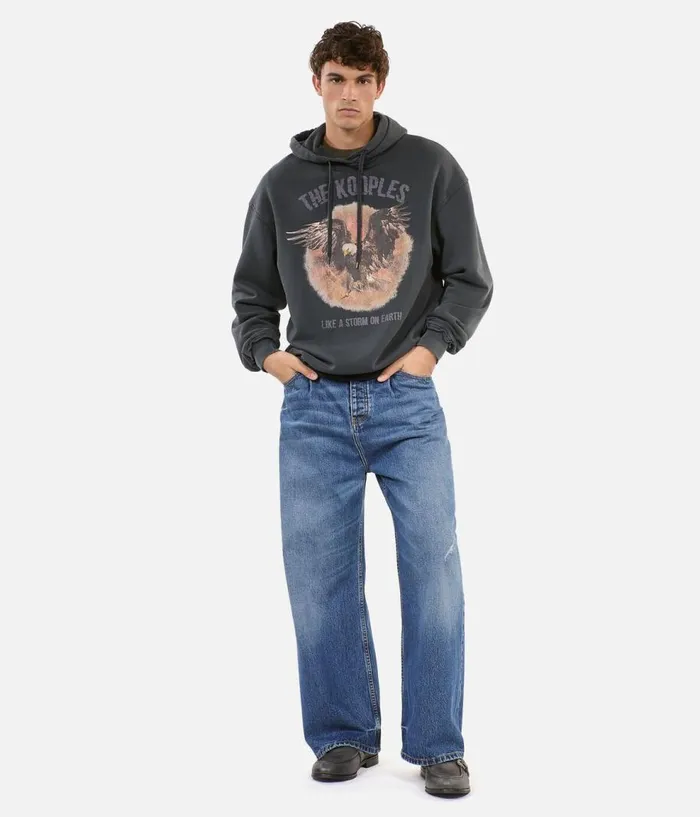 Men Sweatshirts and Sweatpants THE KOOPLES Black Hoodie With Serigraphy