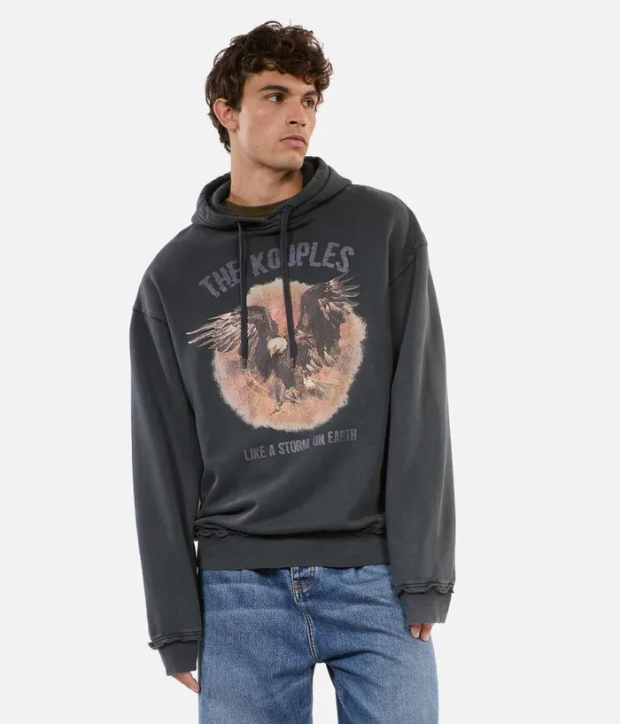 Men Sweatshirts and Sweatpants THE KOOPLES Black Hoodie With Serigraphy Men Sweatshirts and Sweatpants THE KOOPLES Black Hoodie With Serigraphy