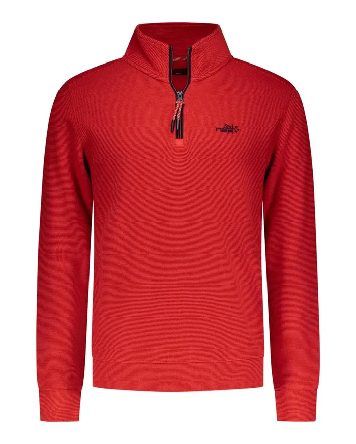 Men Sweatshirts NZA New Zealand Auckland Sporty Red Sweater With HalfZip 8211 Reef Red