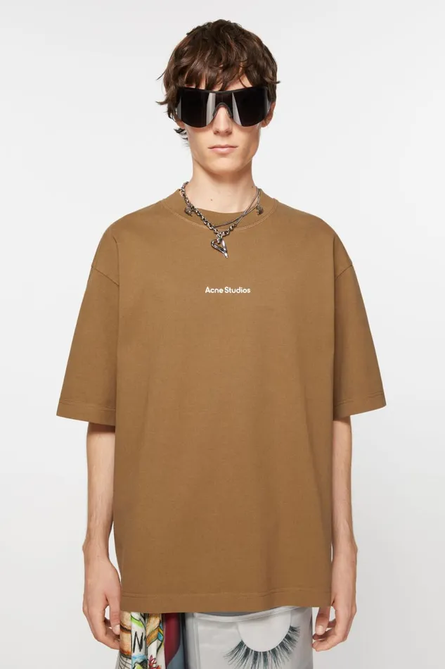 Men Tshirt Logo Mud Beige Acne Studios Tshirts