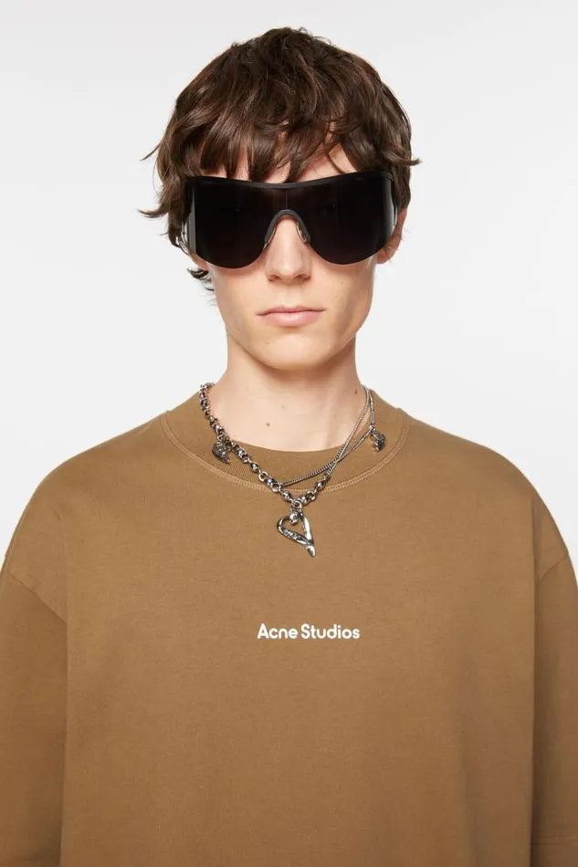 Men Tshirt Logo Mud Beige Acne Studios Tshirts