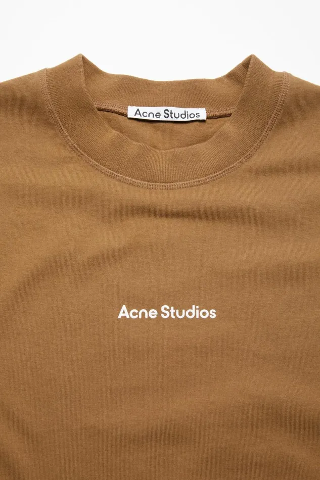 Men Tshirt Logo Mud Beige Acne Studios Tshirts