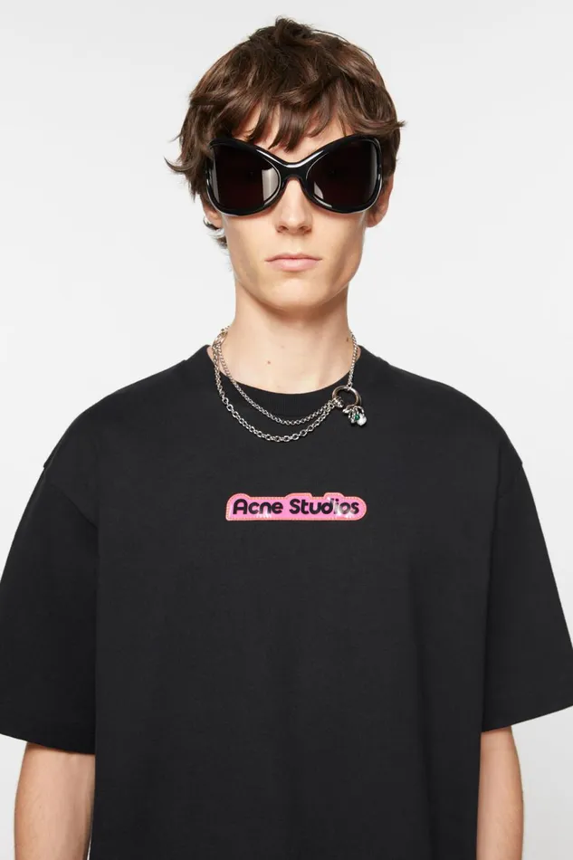 Men Tshirt Patch Logo Black Acne Studios Tshirts