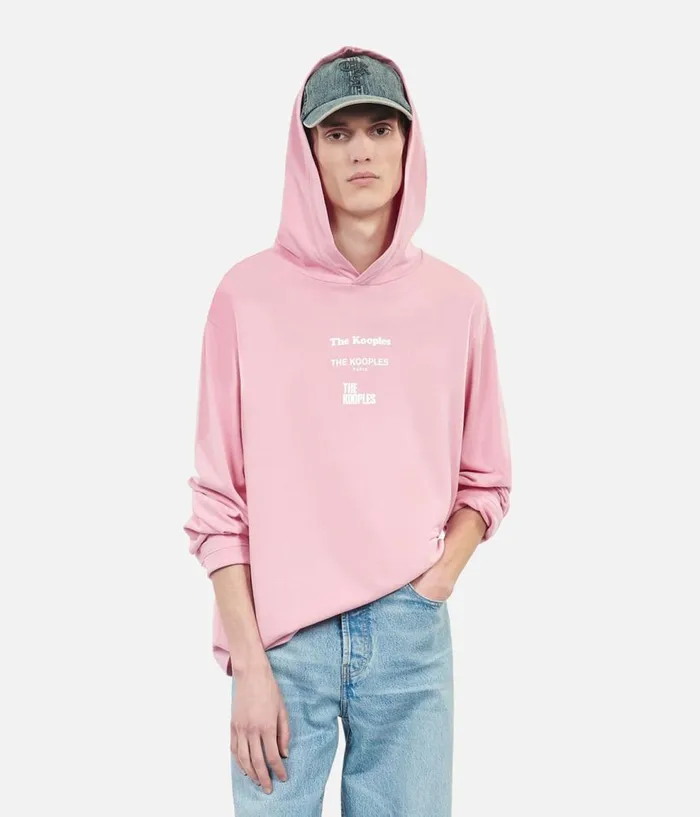 Men Tshirts THE KOOPLES Longsleeved Pink Hooded Locations Serigraphy Tshirt Men Tshirts THE KOOPLES Longsleeved Pink Hooded Locations Serigraphy Tshirt
