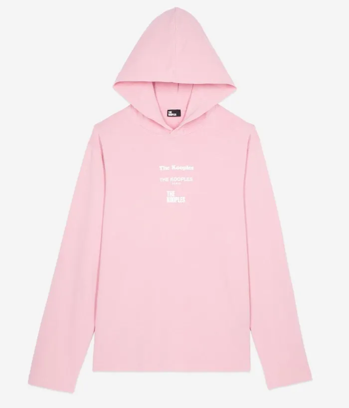 Men Tshirts THE KOOPLES Longsleeved Pink Hooded Locations Serigraphy Tshirt Men Tshirts THE KOOPLES Longsleeved Pink Hooded Locations Serigraphy Tshirt