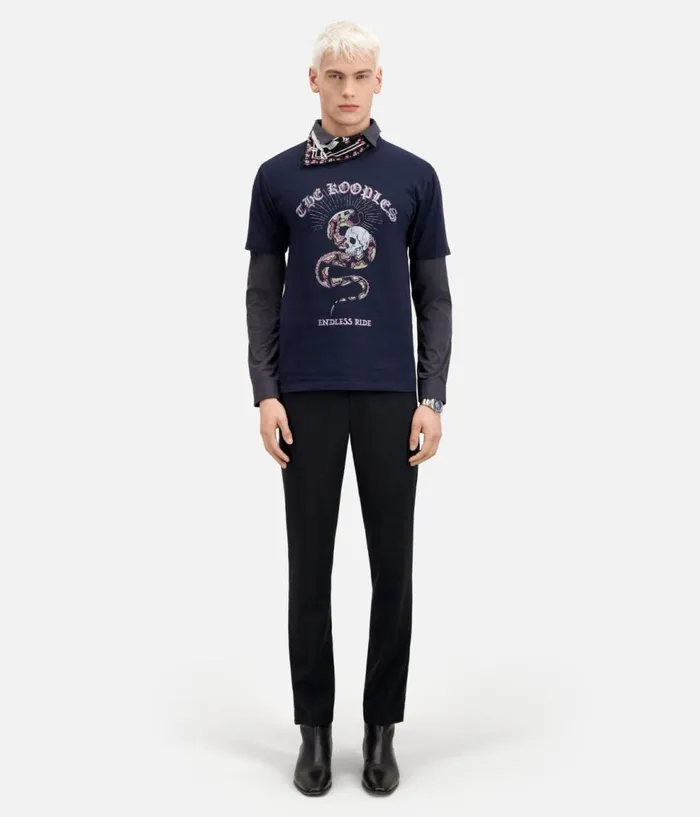 Men Tshirts THE KOOPLES Navy Blue Tshirt With Sneaky Snake Serigraphy