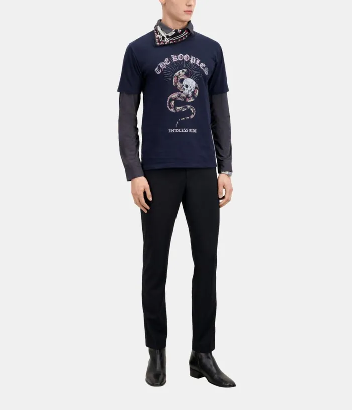 Men Tshirts THE KOOPLES Navy Blue Tshirt With Sneaky Snake Serigraphy Men Tshirts THE KOOPLES Navy Blue Tshirt With Sneaky Snake Serigraphy