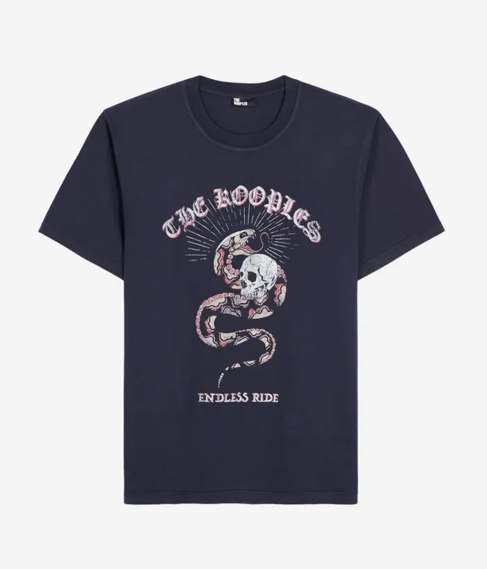 Men Tshirts THE KOOPLES Navy Blue Tshirt With Sneaky Snake Serigraphy Men Tshirts THE KOOPLES Navy Blue Tshirt With Sneaky Snake Serigraphy