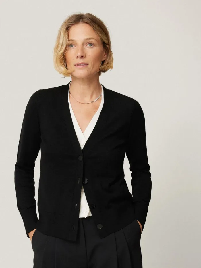 Merino Double Front Cardigan Black Women Jigsaw Knitwear and Cashmere
