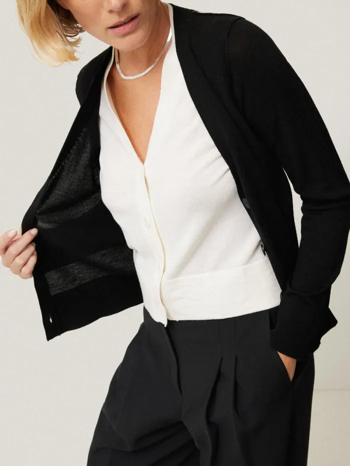 Merino Double Front Cardigan Black Women Jigsaw Knitwear and Cashmere