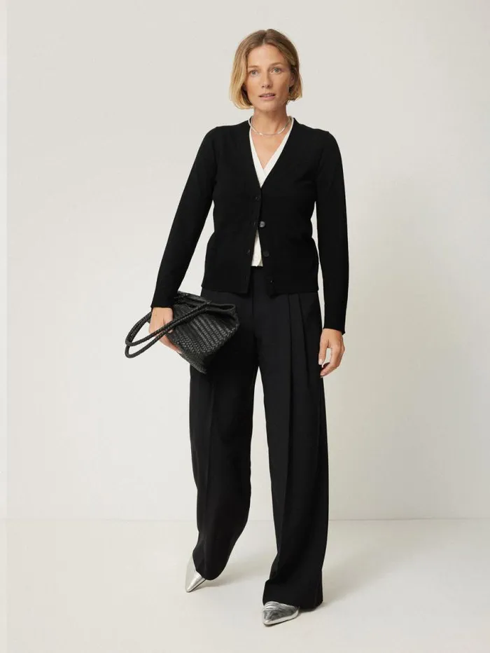 Merino Double Front Cardigan Black Women Jigsaw Knitwear and Cashmere