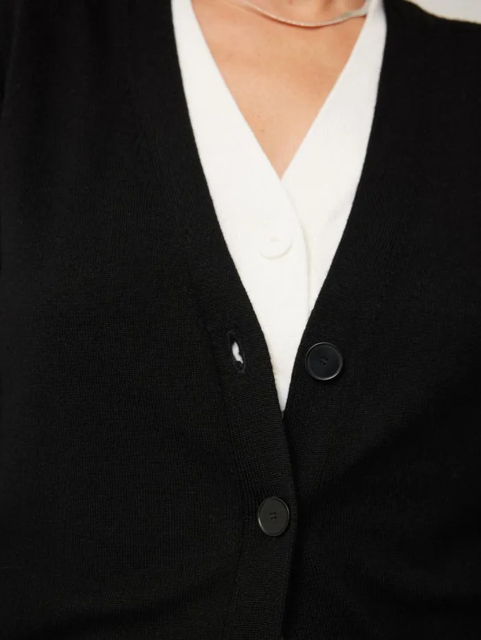 Merino Double Front Cardigan Black Women Jigsaw Knitwear and Cashmere
