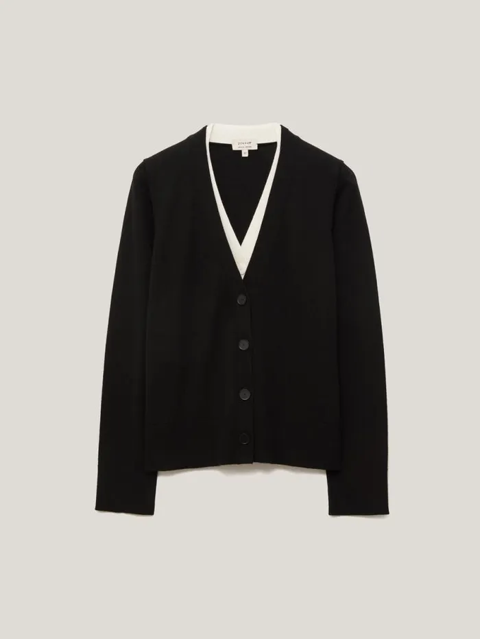 Merino Double Front Cardigan Black Women Jigsaw Knitwear and Cashmere