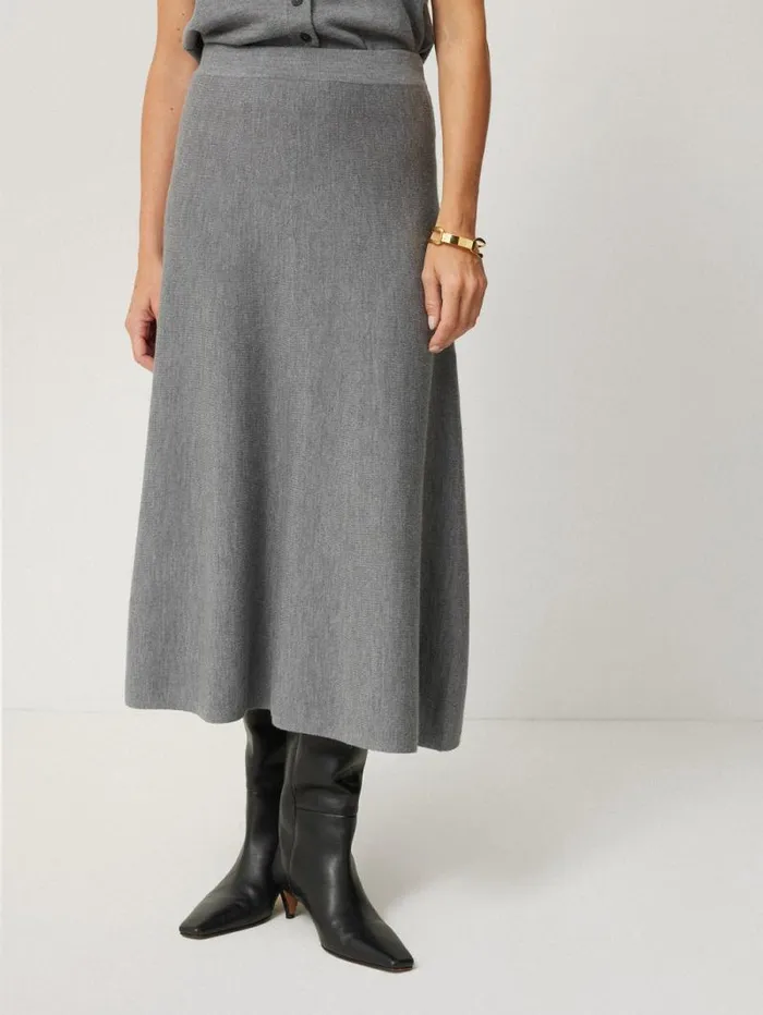 Merino Knitted Aline Skirt Grey Women Jigsaw Knitwear and Cashmere