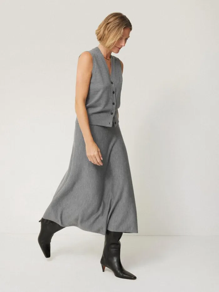 Merino Knitted Aline Skirt Grey Women Jigsaw Knitwear and Cashmere