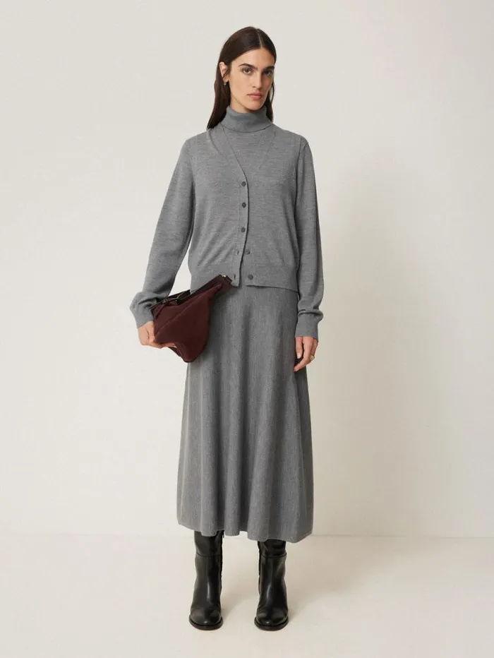 Merino Knitted Aline Skirt Grey Women Jigsaw Knitwear and Cashmere