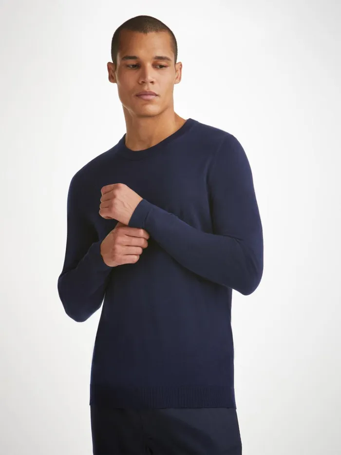 Merino Sweaters and Hoodies Men Derek Rose Sweater Orson Merino Wool Navy